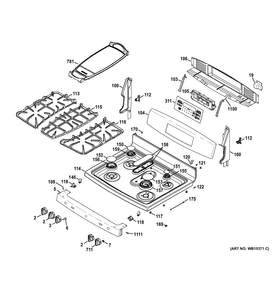Control Panel & Cooktop Diagram and Parts List for JGB850DEF1BB  General Electric Range