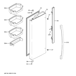Fresh Food Door - Lh Diagram and Parts List for GNE27JGMZFBB  General Electric Refrigerator