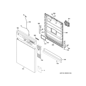 Escutcheon And Door Assembly Diagram and Parts List for GDF535PGR7WW  General Electric Dishwasher