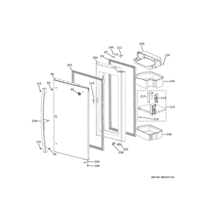 Refrigerator Door - Rh Diagram and Parts List for PHD23BYWBFS  General Electric Refrigerator