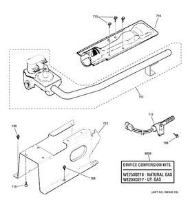 Gas Valve & Burner Assembly Diagram and Parts List for GFDS140GD1WW  General Electric Dryer