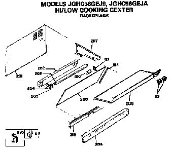 Backsplash Diagram and Parts List for JGHC56GEJ9  General Electric Range