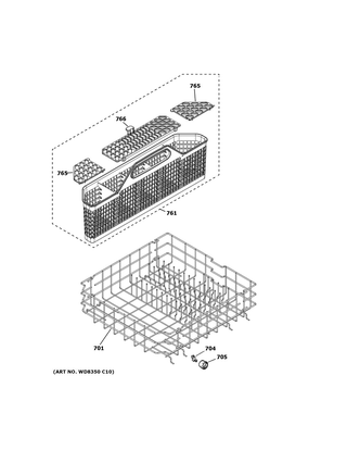 Lower Rack Assembly Diagram and Parts List for GLD4968T05SS  General Electric Dishwasher