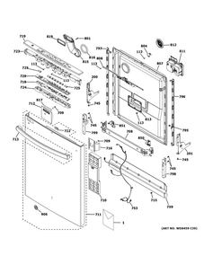 Escutcheon And Door Assembly Diagram and Parts List for GDT635HSM4SS  General Electric Dishwasher