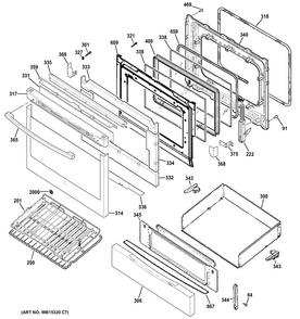 Door & Drawer Parts Diagram and Parts List for PGB920SEF3SS  General Electric Range
