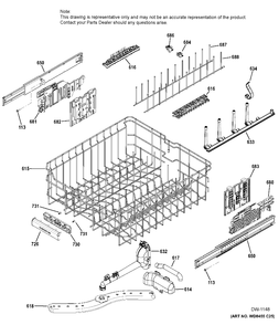 UPPER RACK ASSEMBLY Diagram and Parts List for ZDT975SSJ0SS  General Electric Dishwasher