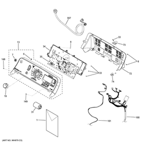 Controls & Backsplash Diagram and Parts List for GTWN7450H1WW  General Electric Washer