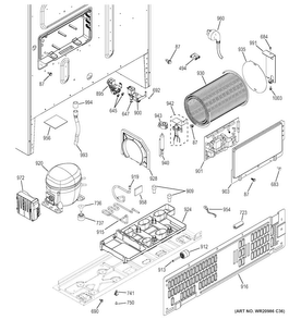 Machine Compartment Diagram and Parts List for PFE28RSHESS  General Electric Refrigerator