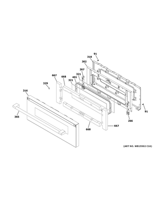 Upper Door Diagram and Parts List for CGS750M2N1S5  General Electric Range