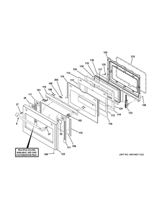 Door Diagram and Parts List for CGY366P2M1S1  General Electric Range