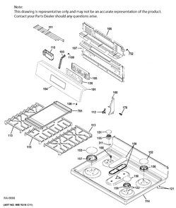 CONTROL PANEL & COOKTOP Diagram and Parts List for JCGBS66SEK1SS  General Electric Range