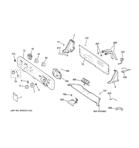 Controls & Backsplash Diagram and Parts List for GCWN2800D2WW  General Electric Washer