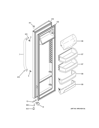Fresh Food Door Diagram and Parts List for GSS25CGHKCWW  General Electric Refrigerator