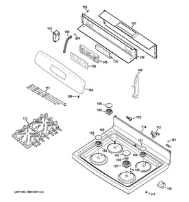 Control Panel & Cooktop Diagram and Parts List for JGB640SEF1SS  General Electric Range