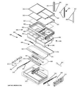 Fresh Food Shelves Diagram and Parts List for GFE28HGHBBB  General Electric Refrigerator