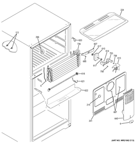 Freezer Section Diagram and Parts List for GAS18PGJFRWW  General Electric Refrigerator