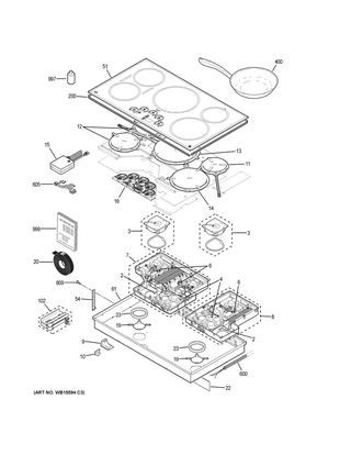 Control Panel & Cooktop Diagram and Parts List for CHP95362M3SS  General Electric Cooktop