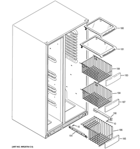 Freezer Shelves Diagram and Parts List for PSE25KGHEHWW  General Electric Refrigerator