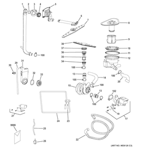 Motor-pump Mechanism Diagram and Parts List for GSM1860F00SS  General Electric Dishwasher