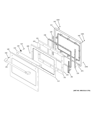 Door Diagram and Parts List for CKS70DP2N1S1  General Electric Range