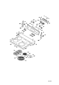 CONTROL PANEL & COOKTOP Diagram and Parts List for JCB870SF1SS  General Electric Range
