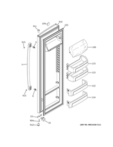 Fresh Food Door Diagram and Parts List for GSS25GGPGCCC  General Electric Refrigerator