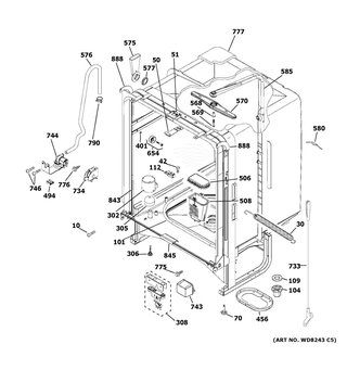 Body Parts Diagram and Parts List for GLD4968T05SS  General Electric Dishwasher