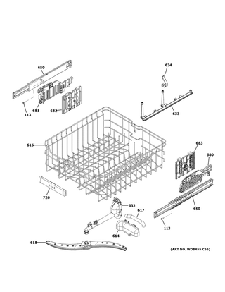 Upper Rack Assembly Diagram and Parts List for CDT805P2N0S1  General Electric Dishwasher