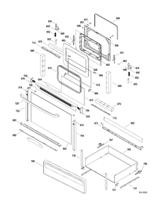 DOOR-DRAWER Diagram and Parts List for JCBP25DP2WW  General Electric Range