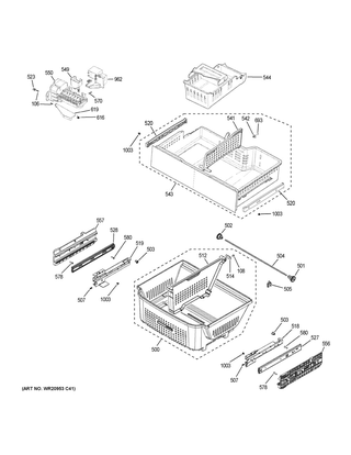 Freezer Shelves Diagram and Parts List for CWE23SP4MCW2  General Electric Refrigerator