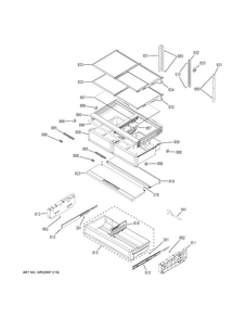 Fresh Food Shelves Diagram and Parts List for PWE23KMDEES  General Electric Refrigerator