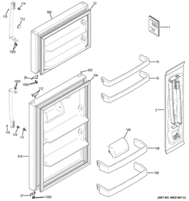 Doors Diagram and Parts List for GIE16GSHBRSS  General Electric Refrigerator