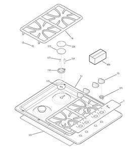 Control Panel & Cooktop Diagram and Parts List for JGP933SEF1SS  General Electric Cooktop