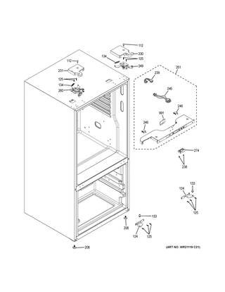 Case Parts Diagram and Parts List for GFE24JBLGFTS  General Electric Refrigerator
