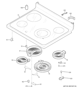 Cooktop Diagram and Parts List for JB630DF2WW  General Electric Range