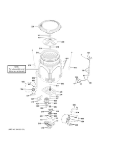 Tub & Motor Diagram and Parts List for GTW680BSJ4WS  General Electric Washer
