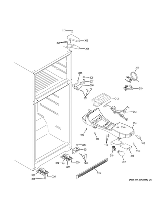 Fresh Food Section Diagram and Parts List for HRT18RCWW1  General Electric Refrigerator