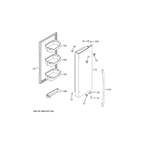 Fresh Food Door - Rh Diagram and Parts List for GFE24JYKJFFS  General Electric Refrigerator