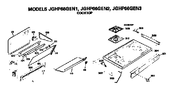 Cooktop Diagram and Parts List for JGHP66GEN1  General Electric Range