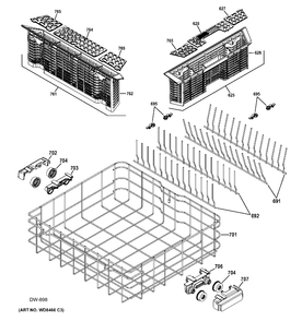 LOWER RACK ASSEMBLY Diagram and Parts List for GDF540HSF0SS  General Electric Dishwasher