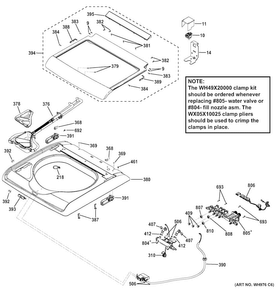 Top Panel & Lid Diagram and Parts List for GTW810SSJ0WS  General Electric Washer