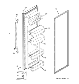Fresh Food Door Diagram and Parts List for GSS20GSDBSS  General Electric Refrigerator
