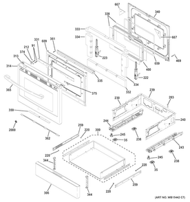 Door & Drawer Parts Diagram and Parts List for PGB911DEJ3WW  General Electric Range