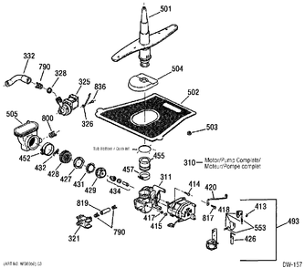 MOTOR & PUMP Diagram and Parts List for GSD5911D00WW  General Electric Dishwasher