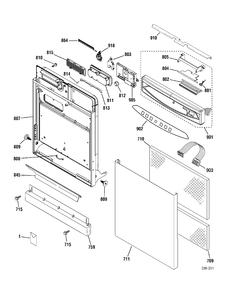 DOOR & ESCUTCHEON Diagram and Parts List for PDW7712J00BB  General Electric Dishwasher