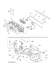 Backsplash, Blower And Motor Assembly Diagram and Parts List for PTD60EBSR2WS  General Electric Dryer