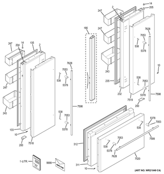 Doors Diagram and Parts List for ZIPS360NHA  General Electric Refrigerator