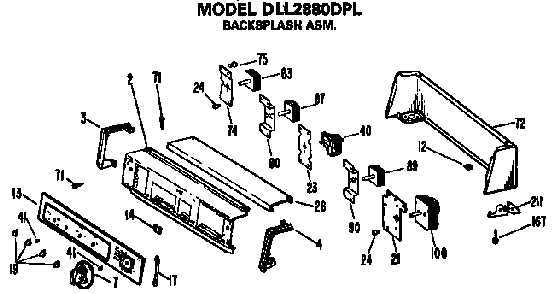 Backsplash Assembly Diagram and Parts List for DLL2880DPL  Hotpoint Dryer