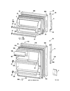 DOORS Diagram and Parts List for 38341FBMFRWW  General Electric Refrigerator
