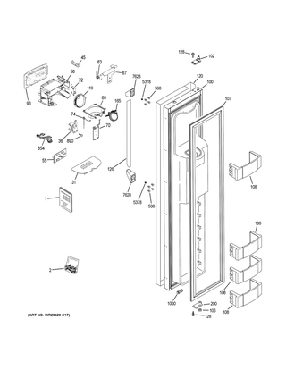 Freezer Door Diagram and Parts List for ZISP420DKCSS  General Electric Refrigerator